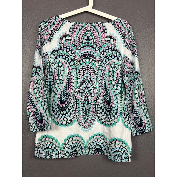 Talbots Tee Medium Top Paisley Boat Neck 3/4 Sleeve Stretch Knit Casual Shirt - Picture 1 of 4
